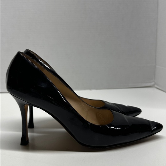Manolo Blahnik High Heel Shoes Patent Shiny Leather Pointed Toe Black Size 7.5 - Picture 4 of 10